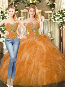 Sweetheart Sleeveless Lace Up Quinceanera Dress Orange Red Organza