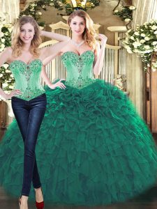 Captivating Green Sweetheart Neckline Beading and Ruffles Quinceanera Gown Sleeveless Lace Up