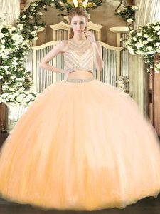 Wonderful Floor Length Zipper Quinceanera Gown Gold for Military Ball and Sweet 16 and Quinceanera with Beading