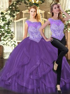 Classical Organza Sleeveless Floor Length Sweet 16 Quinceanera Dress and Beading and Ruffles