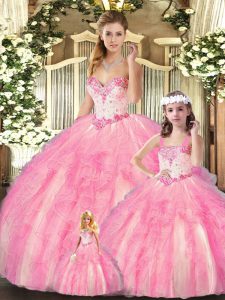 Comfortable Sweetheart Sleeveless Lace Up Sweet 16 Dresses Baby Pink Organza