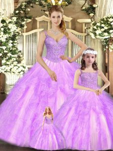 Colorful Sleeveless Lace Up Floor Length Beading and Ruffles 15 Quinceanera Dress