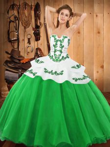 Green Strapless Neckline Embroidery Sweet 16 Dress Sleeveless Lace Up