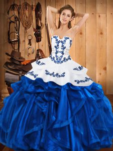 Delicate Floor Length Ball Gowns Sleeveless Blue Quinceanera Dress Lace Up
