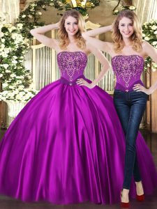 Top Selling Floor Length Lace Up Sweet 16 Quinceanera Dress Purple for Military Ball and Sweet 16 and Quinceanera with Beading