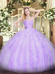 Beauteous Lavender Sleeveless Beading and Ruffles Floor Length Quince Ball Gowns