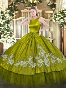 Floor Length Clasp Handle Ball Gown Prom Dress Olive Green for Military Ball and Sweet 16 and Quinceanera with Embroidery