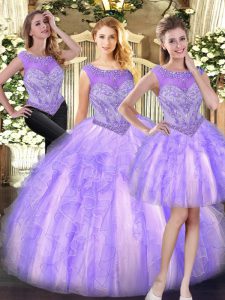 Beading and Ruffles Quince Ball Gowns Lilac Zipper Sleeveless Floor Length