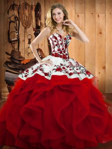 Traditional Sleeveless Embroidery and Ruffles Lace Up Sweet 16 Dress
