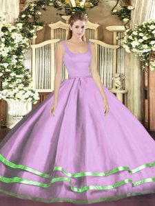 Inexpensive Ball Gowns 15 Quinceanera Dress Lavender Straps Tulle Sleeveless Floor Length Zipper