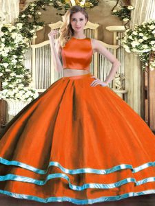 On Sale Rust Red Sleeveless Tulle Criss Cross Sweet 16 Dress for Military Ball and Sweet 16 and Quinceanera