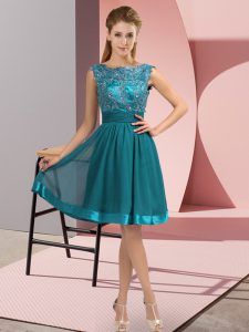 Fantastic Teal Sleeveless Chiffon Backless Prom Dress for Prom and Party