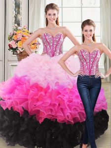 Chic Multi-color Sleeveless Floor Length Beading and Ruffles Lace Up Sweet 16 Quinceanera Dress