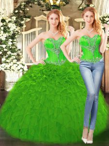 Lovely Green Ball Gowns Organza Sweetheart Sleeveless Beading and Ruffles Floor Length Lace Up Quinceanera Gown