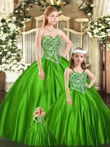 Exquisite Green Organza Lace Up Sweetheart Sleeveless Floor Length Quinceanera Gowns Beading