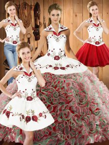 Charming Multi-color Ball Gowns Embroidery Sweet 16 Dress Lace Up Fabric With Rolling Flowers Sleeveless