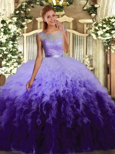 Fantastic Sleeveless Beading and Ruffles Backless Quinceanera Gown