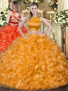 Floor Length Two Pieces Sleeveless Orange Red Quinceanera Dress Criss Cross