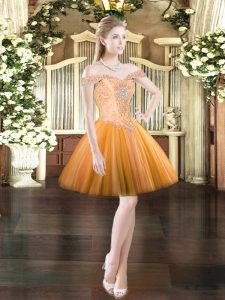 Pretty Orange Red Lace Up Off The Shoulder Beading Tulle Sleeveless