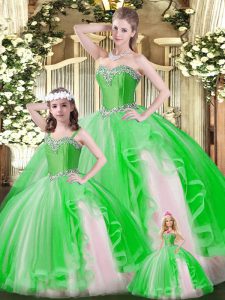 Green Ball Gowns Organza Sweetheart Sleeveless Ruffles Floor Length Lace Up Sweet 16 Dress