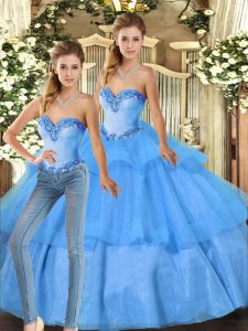 Glamorous Ball Gowns Quinceanera Dresses Baby Blue Sweetheart Organza Sleeveless Floor Length Lace Up