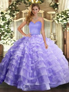 Custom Design Sleeveless Floor Length Ruffled Layers Lace Up Sweet 16 Dresses with Lavender