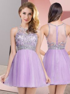 Amazing Lavender A-line Beading Zipper Tulle Sleeveless Mini Length