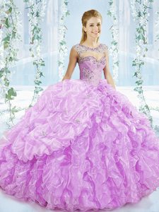 Low Price Sleeveless Brush Train Lace Up Beading and Ruffles Sweet 16 Quinceanera Dress