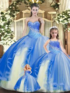 Multi-color Ball Gowns Beading and Ruching Quinceanera Dresses Lace Up Tulle Sleeveless Floor Length