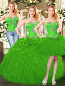 Classical Three Pieces Sweet 16 Dress Green Sweetheart Organza Sleeveless Floor Length Lace Up