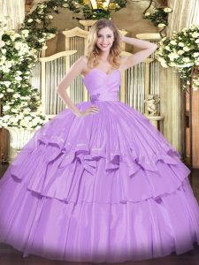 Lavender Taffeta Lace Up Sweet 16 Dress Sleeveless Floor Length Beading and Ruffled Layers