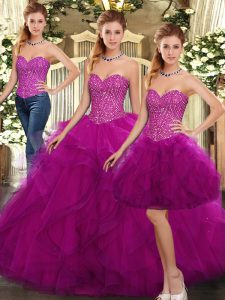 Graceful Floor Length Fuchsia Sweet 16 Quinceanera Dress Sweetheart Sleeveless Lace Up