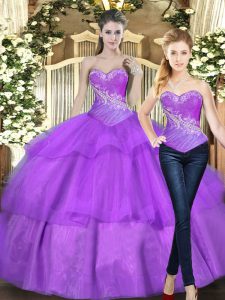 Comfortable Tulle Sleeveless Floor Length Sweet 16 Quinceanera Dress and Beading and Ruffled Layers