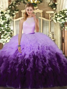 Edgy Tulle Sleeveless Floor Length Quinceanera Gown and Ruffles