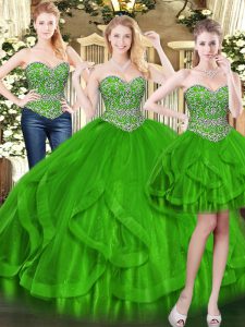 New Style Floor Length Green Sweet 16 Quinceanera Dress Sweetheart Sleeveless Lace Up