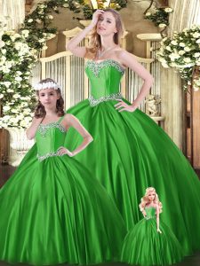 Luxury Green Tulle Lace Up Quinceanera Dresses Sleeveless Floor Length Beading