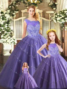 Custom Fit Lavender Sleeveless Beading Floor Length Sweet 16 Dress