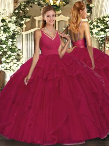 Floor Length Ball Gowns Sleeveless Hot Pink 15th Birthday Dress Backless
