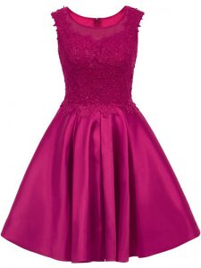 Fuchsia Sleeveless Lace Mini Length Quinceanera Dama Dress