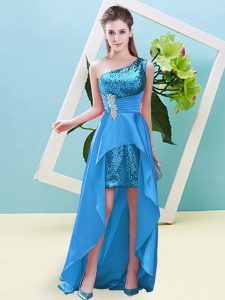 High Low A-line Sleeveless Baby Blue Prom Gown Lace Up