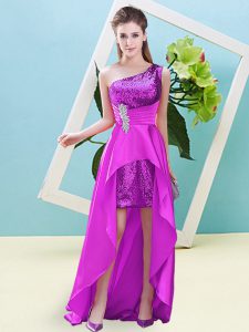 Sleeveless Lace Up High Low Beading and Sequins Evening Dress