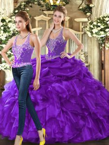 Ideal Straps Sleeveless Lace Up Vestidos de Quinceanera Eggplant Purple Tulle
