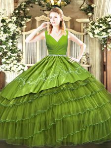 Glorious Floor Length Ball Gowns Sleeveless Olive Green Ball Gown Prom Dress Zipper