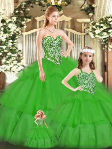 Green Sweet 16 Dress Military Ball and Sweet 16 and Quinceanera with Beading Sweetheart Sleeveless Lace Up