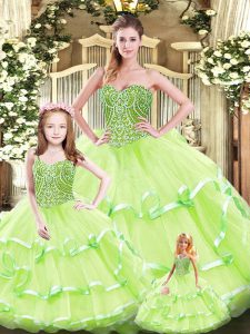 Floor Length Yellow Green Sweet 16 Dress Sweetheart Sleeveless Lace Up