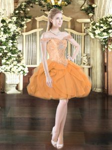 Dynamic Orange Red Off The Shoulder Neckline Beading and Ruffles Prom Party Dress Sleeveless Lace Up