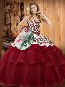 Edgy Wine Red Sleeveless Organza Sweep Train Lace Up Quinceanera Dresses for Military Ball and Sweet 16 and Quinceanera