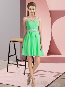 Apple Green Empire Chiffon Scoop Cap Sleeves Beading Mini Length Lace Up Prom Evening Gown