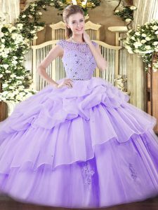 Adorable Ball Gowns Quinceanera Gown Lavender Bateau Tulle Sleeveless Floor Length Zipper