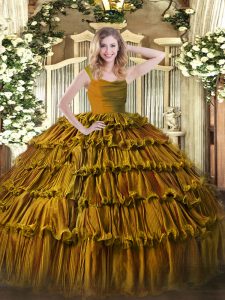 Brown Sleeveless Organza Zipper 15th Birthday Dress for Military Ball and Sweet 16 and Quinceanera